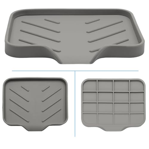 BokWin Silica Gel Soap Dish with Drain, Grey, 4.8x3.5 Inch | 1 Pack, Self Draining Soap Tray, For Shower, Bathroom and Kitchen, Sink Organizer, Bar Soap Holder - color: Grey