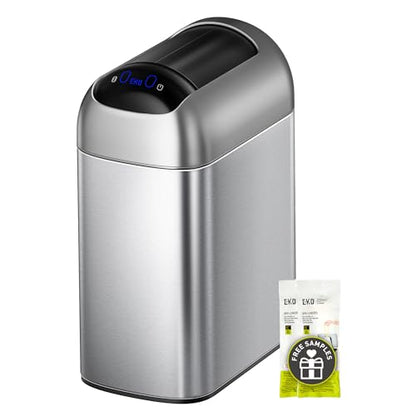 EKO Astro Slim Sensor Trash Can, 10L / 2.6 Gallon Touchless Garbage Bin with Soft-Close Retractable Wing Lid, Motion Sensor Stainless Steel Trash Can for Bathroom, Kitchen and Office, Waterproof - size: Astro 10L-Matte Stainless