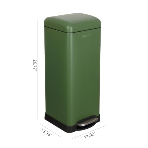happimess Betty 8 Gal Step Trash Can Soft-Close Lid, Pine Green | Removable Liner, Semi-Rectangular, Steel Pedal, Iron Powder Coated, 27" Height, Non-Skid Base - color: Pine Green