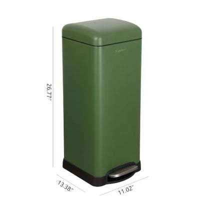 happimess Betty 8 Gal Step Trash Can Soft-Close Lid, Pine Green | Removable Liner, Semi-Rectangular, Steel Pedal, Iron Powder Coated, 27" Height, Non-Skid Base - color: Pine Green