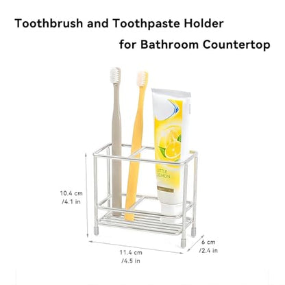 Stainless Steel Electric Toothbrush and Toothpaste Holder for Bathrooms | Toothbrush Holders for Countertop, Bathroom Accessories for Razor, Comb's Storage - Two Slots, Silver - size: Small