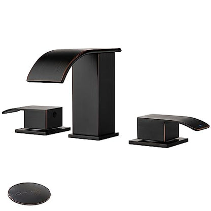 GAGALIFE 8 Inch Waterfall Bathroom Faucets 3 Hole - Oil Rubbed Bronze Widespread Bathroom Faucet with Pop-up Drain, Two Handles Bathroom Sink Faucet, Modern Vanity Sink faucets with Supply Lines - color: Oil Rubbed Bronze, style: With Drain