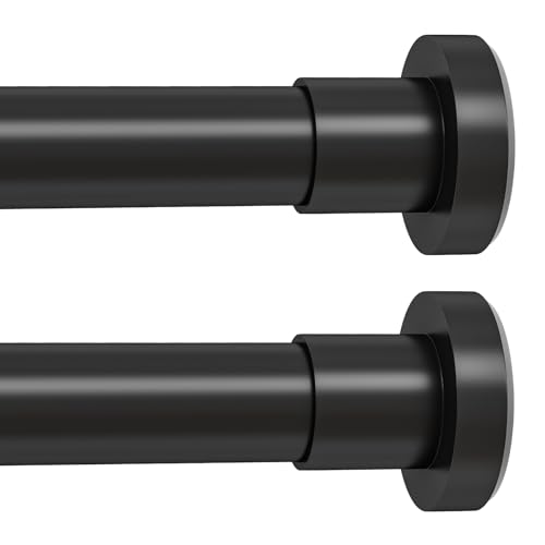 2Pack Black Shower Curtain Rod Spring Tension,No Drill,Adjust 33-58" | 1" Heavy Duty Spring Tension Shower Pole for Bathroom,Kitchen,Doorway,Non-Slip Mat,Sturdy Metal,Rust Resistant,Easy Install - color: Black, size: 【33''-58''】2 Pack