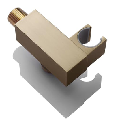 Bathroom Brass Water Supply Elbows Wall Mount Hand Held Shower Head Bracket with On/Off Flow Control Holder Angle Adjustable, Brushed Gold - color: brushed gold