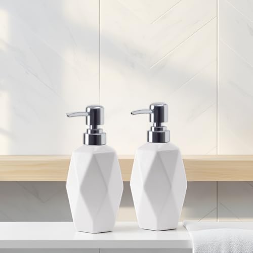 Soap Dispenser, 13.5oz Ceramic Soap Dispenser Bathroom for Kitchen & Bathroom Set of 2 (White, 2 Pack) - color: White X 2