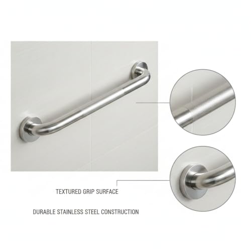 Stainless Steel Bathroom Grab Bar, Silver Textured Grip Handrail for Shower and Bathtub, Durable Wall Mount Rail - size: 16.93 x 0.98 x 2.95 in