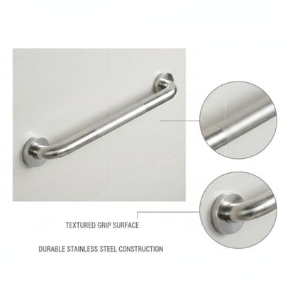 Stainless Steel Bathroom Grab Bar, Silver Textured Grip Handrail for Shower and Bathtub, Durable Wall Mount Rail - size: 16.93 x 0.98 x 2.95 in