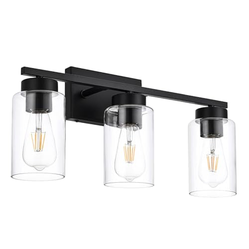 3-Light Bathroom Vanity Light, Modern Black Wall Lights with Clear Glass Shades, Bathroom Wall Sconce Lamp for Mirror Living Room Bedroom Hallway - color: 3 Light Black-Small