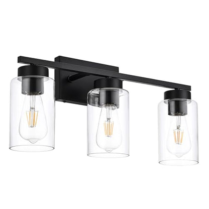 3-Light Bathroom Vanity Light, Modern Black Wall Lights with Clear Glass Shades, Bathroom Wall Sconce Lamp for Mirror Living Room Bedroom Hallway - color: 3 Light Black-Small