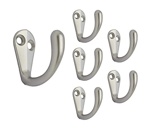 QCAA Premium Quality Single Prong Robe Hook Hanger, Zinc Die Cast, Matte Nickel, Made in Taiwan, 6 Pack - color: Matte Nickel, size: 6 Pack