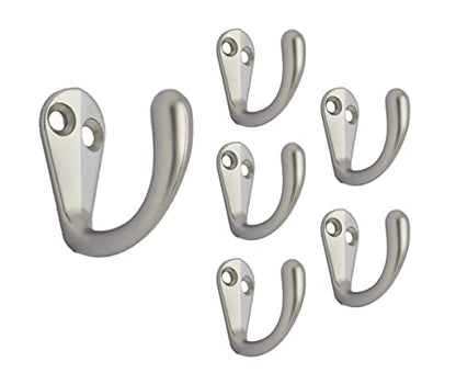 QCAA Premium Quality Single Prong Robe Hook Hanger, Zinc Die Cast, Matte Nickel, Made in Taiwan, 6 Pack - color: Matte Nickel, size: 6 Pack