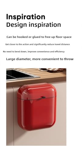 Xuanheju Wall Mounted Trash Can with Lid, 9L Touch-Kind Kitchen & Bathroom Garbage Bin, Water-Resistant Oval Wastebasket for Narrow Spaces, Under Sink, Cabinet - Anchola Red/Cream White (Cream White) - color: Cream White