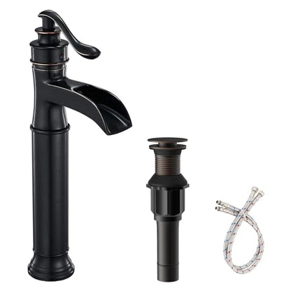 Oil Rubbed Bronze Waterfall Bathroom Sink Faucet Single Handle | Single-Hole Vessel Sink Faucet Deck Mount,with Pop Up Drain & Supply Lines,Drip-free Ceramic Cartridge,Farmhouse & Commercial - color: Oil Rubbed Bronze