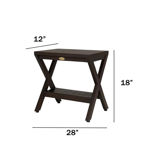 Obliquity Waterproof Teak Wood Shower Bench Stool Seat Chair for Inside Shower Provides Safety, Storage, and Organization for Bathroom Accessories- Fully ASSSEMBLED- Brown