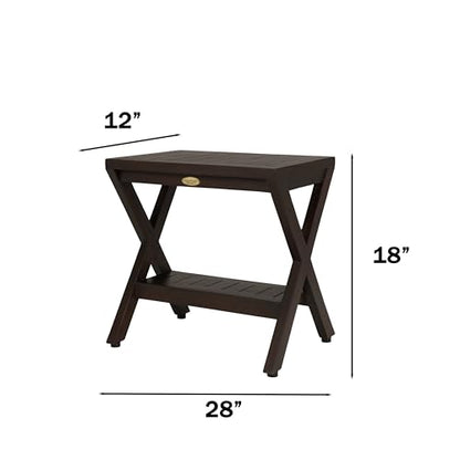 Obliquity Waterproof Teak Wood Shower Bench Stool Seat Chair for Inside Shower Provides Safety, Storage, and Organization for Bathroom Accessories- Fully ASSSEMBLED- Brown