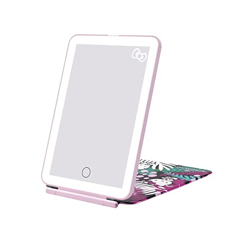 Impressions Vanity Hello Kitty Touch Pad Mini Tri-Tone Makeup Mirror with Animal Print Flip Cover and LED Strip, Travel Vanity Mirror with Touch Sensor Switch and USB Extension (Animal Pink) - color: Animal