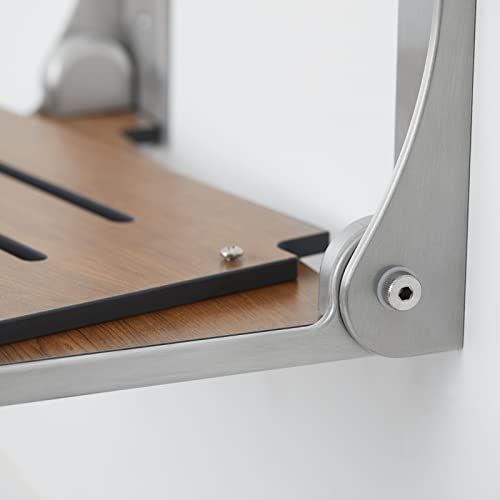 Seachrome Silhouette Folding Wall Mount Shower Bench Seat, Rustic Teak Seat with Silver Frame (SHAF-185155-PRTS-S-SL) - color: Rustic Teak Seat With Silver Frame