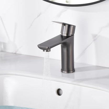 SUMERAIN Bathroom Faucets for Sink Lavatory Faucet 304 Stainless Steel Single Hole Single Handle, Gun Gray | Unique Flow Pattern, Water-saving, Lead-Free, with Faucet Supply Lines, Easy DIY Install - color: Gun Gray