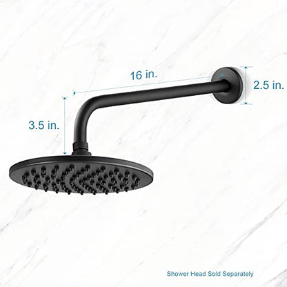 OFFO Shower Arm with Flange, 16 in Wall Mount Replacement Angle Shower Head Arm Wall-Mounted For Fixed Shower Head & Handheld Showerhead, Matte Black - color: Matte Black, style: 16 in