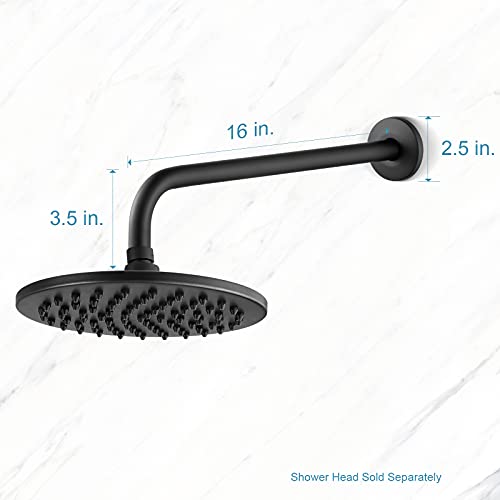 OFFO Shower Arm with Flange, 16 in Wall Mount Replacement Angle Shower Head Arm Wall-Mounted For Fixed Shower Head & Handheld Showerhead, Matte Black - color: Matte Black, style: 16 in