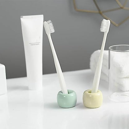 Mini Ceramics Toothbrush Holder Stand for Bathroom Vanity Countertop, Handmade Couple Toothbrush Head Holder, Shaver Holder and Office Pen Holder, Yellow&Green, Pack of 2 - color: Yellow&green