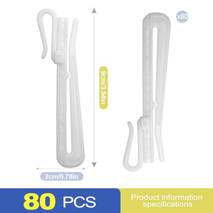 80 Pcs Adjustable Pinch Pleat Curtain Hooks, Heavy Duty Plastic Drapery Hooks for Pleated Drapes. DIY Pinch Pleated Hooks for Curtains, Window, Door & Shower (White)