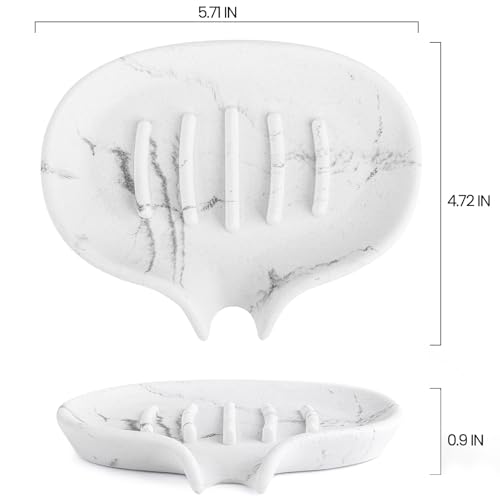 Self Draining Soap Dish for Shower & Bathroom Sink with Drain | Large Marble Resin Non Slip Soap Tray for Bar Soap, Kitchen Counter, Bathtub & Sink - color: 1 Pcak&a-white