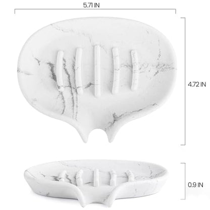Self Draining Soap Dish for Shower & Bathroom Sink with Drain | Large Marble Resin Non Slip Soap Tray for Bar Soap, Kitchen Counter, Bathtub & Sink - color: 1 Pcak&a-white