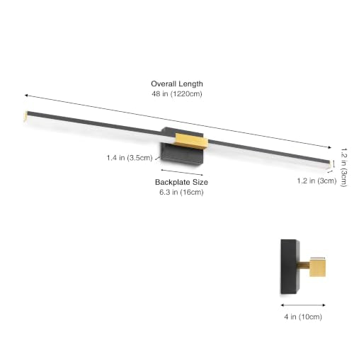 SOLFART Bathroom Vanity Lights 48-Inch: Black and Gold 5CCT Dimmable Bathroom Lights Over Mirror, Solid Frosted Acrylic, Built-in Dimmer, CRI88 Soft Light, ETL IP44 - color: Black Gold-5CCT, 5-Step Brightness Control, size: 48 inch