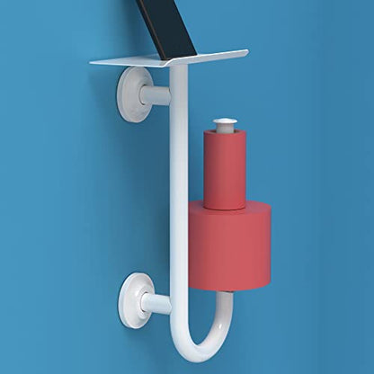 3-in-1 Stainless Steel Double Toilet Paper Holder with Heavy Duty Grab Bar and Top Shelf for Wet Wipes, Napkins, Phone, Pad. (White, Left-Hand) - color: White, size: Left-Hand