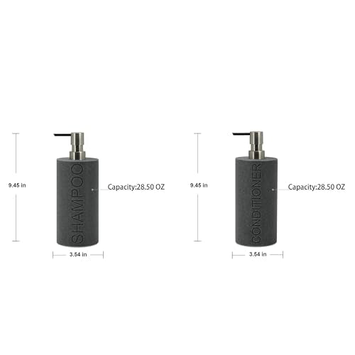 Resin 2 Pack Shampoo, Conditioner or Body Wash Dispenser Set, Luxurious Refillable Pump Bottles with Matte Pump Top and Embossed Text, Durable Design for Bathroom and Shower - color: Gray Shampoo & Conditioner