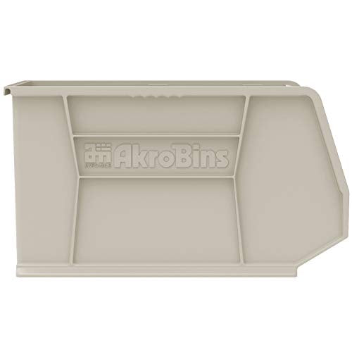 Akro-Mils 30265 AkroBins Plastic Storage Bins, 18"x8.25"x9", Stone, 6-Pack | Space-Saving Stackable Bins for Garage, Pantry, Craft Organization - color: Stone