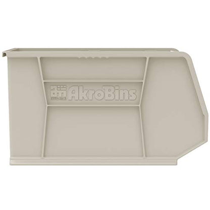Akro-Mils 30265 AkroBins Plastic Storage Bins, 18"x8.25"x9", Stone, 6-Pack | Space-Saving Stackable Bins for Garage, Pantry, Craft Organization - color: Stone