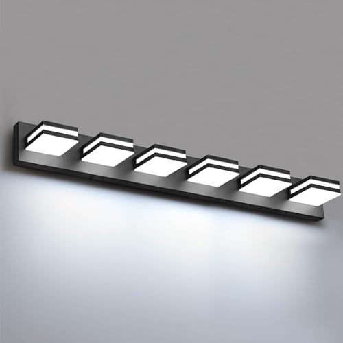 IZORRO LED Modern Bathroom Lights Fixtures(6-Light,Dimmable,360°Rotate),Matte Black Acrylic Wall Lighting,Vanity Lights for Bathroom Over Mirror - 6000k 36In （No Assembly Required） - color: Black, size: 6 - Light