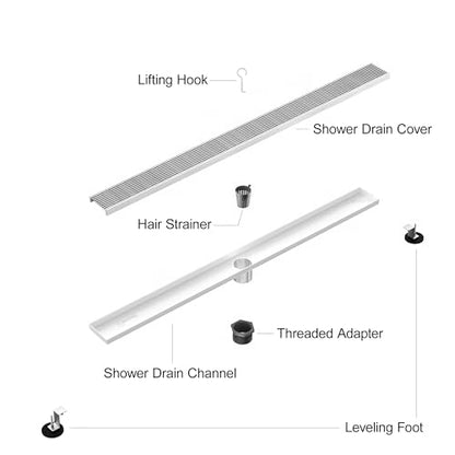 304 Stainless Steel Linear Shower Drain, Bathroom Drain with Removable Grate & Hair Catcher, Waterproof Tile Floor Drain, CUPC Certified (Brushed Finish, 40 Inch) - size: 40 Inch