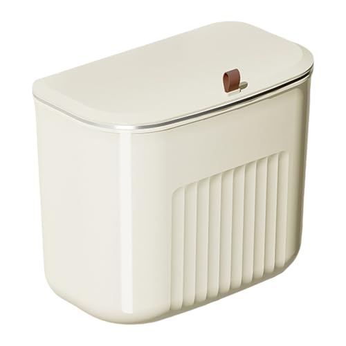 Hanging Trash Can Kitchen Compost Bin with Lid, 7/9 Liter Wall-Mounted Garbage Can for Kitchen Cabinet Door, Small Under Sink Trash Can for Cupboard, Bathroom, Office (White, 7L) - size: 7L