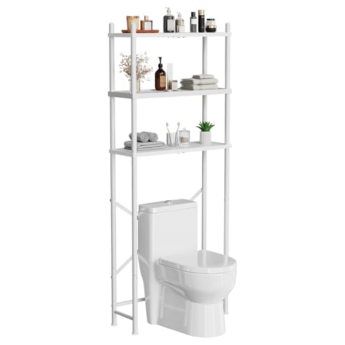 HOOBRO Over the Toilet Storage, 3-Tier Over Toilet Bathroom Organizer, Freestanding Above Toilet Shelf with Adjustable Feet, Space Saving, Easy Assembly, White WW63TS01 - color: White + White
