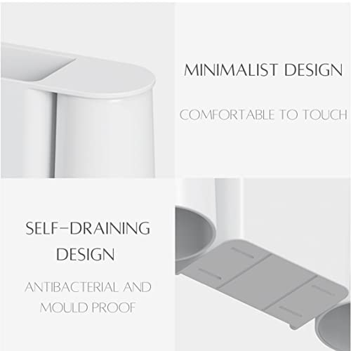 Wall-Mounted Toothbrush and Toothpaste Holder - Self-Draining Design, Easy Installation, Space-Saving, White (Double - Two Magnetic Cups)