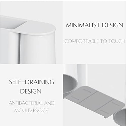 Wall-Mounted Toothbrush and Toothpaste Holder - Self-Draining Design, Easy Installation, Space-Saving, White (Double - Two Magnetic Cups)