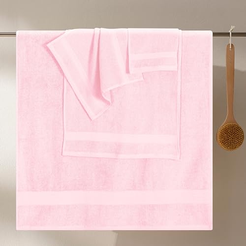 GLAMBURG Ultra Soft 8-Piece Towel Set - 100% Pure Ringspun Cotton, Contains 2 Oversized Bath Towels 27x54, 2 Hand Towels 16x28, 4 Wash Cloths 13x13 - Ideal for Everyday use, Hotel & Spa - Pink - color: Pink, size: 8 Piece Towel Set