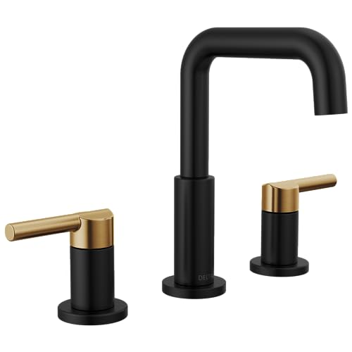Delta Nicoli Matte Black/ Brushed Gold Faucet 3 Hole, 8 Inch Widespread Bathroom Sink Faucet for Vanity, Push-Pop Drain Assembly, Matte Black/ Champagne Bronze 35849LF-GZ - color: Matte Black/Champagne Bronze