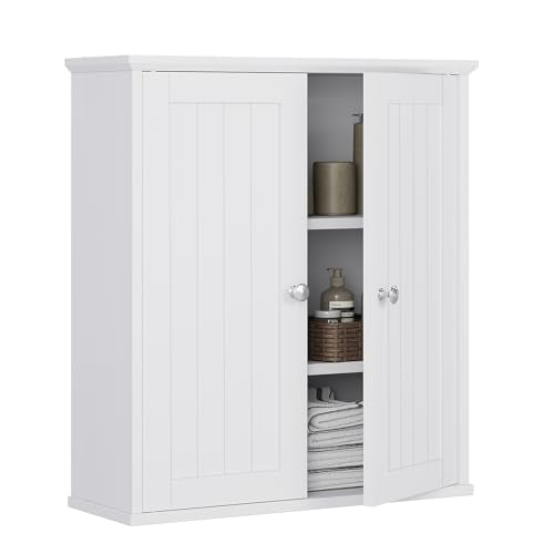 Bathroom Wall Cabinet, Bathroom Cabinet Wall Mount, Over the Toilet Space Saver Storage Cabinets, White Medicine Cabinets with 2 Doors - color: White
