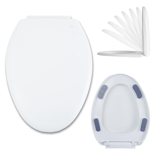 Elongated/V-Shape Toilet Seat Replacement, Soft Close Quiet No Slam, PP