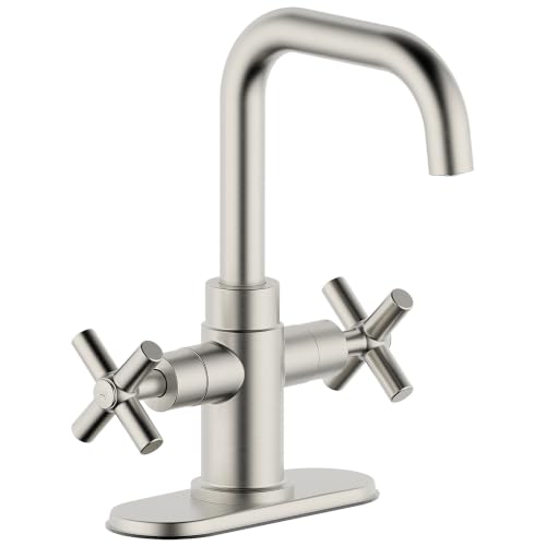 Bathroom Sink Faucet, 4 Inch Single Hole or 3 Hole Centerset Vanity Faucet, 2-Handle Handle Single Hole Bahroom Sink Faucet, Pop Up Drain Oil Rubbed Bronze Finish DF-1265CCH-ORB - color: Brushed Nickel