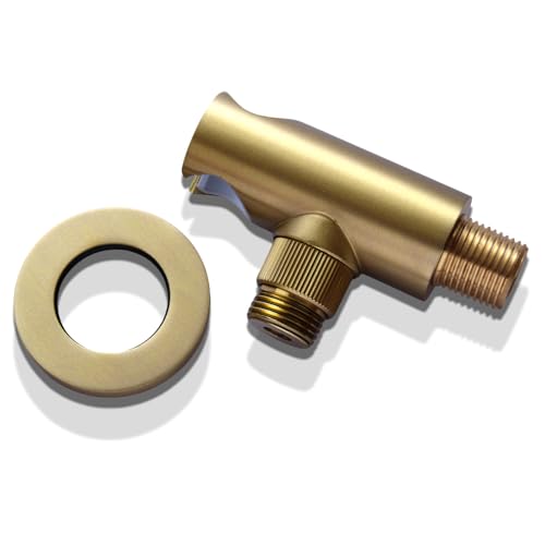 Bathroom Brass Round Wall Mount Water Supply Elbows with On/Off Flow Control Bracket Handheld Shower Head Holder, Brushed Gold - color: Brushed Gold