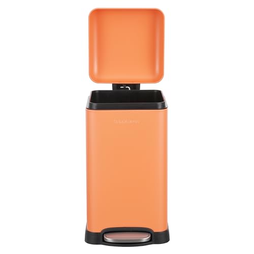 happimess Betty Retro Mini 3.2 Gal Step Trash Can, Carrot Cake | Soft-Close Lid, Removable Liner, Iron, Hands-Free Pedal, Satin Finish, Non-Skid Base, Built-In Damper, Modern, Minimalistic - color: Carrot Cake