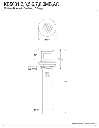 Kingston KB5001 Grid Drain with Overflow, 17 Gauge, Polished Chrome - color: Polished Chrome