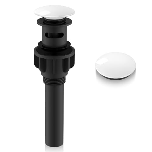 White Bathroom Sink Drain with Overflow, Ceramic Pop Up Sink Drain | Bathroom Vanity Sink Drain Assembly, Built-in Anti-Clogging Strainer, Plastic Pop Up Drain for Bathroom Vanity Lavatory Sink - color: White, size: Big Pop up Cap (With Overflow)