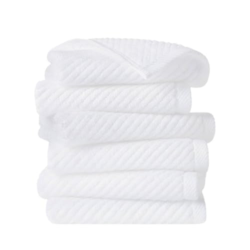 Madison Park 100% Zero Twist Cotton 6 Piece Bathroom Washcloth Set, White | 13" x 13" Bath Face Towels, 500 GSM Diagonal Ribbed Wash Cloths, Soft, Quick Dry, Highly Absorbent, Durable, Modern, OEKO TEX - color: White, size: 6 Piece Washcloth Towel Set