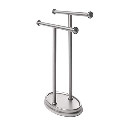 Umbra Palm Double Hand Towel Tree, Brushed Nickel 2 Towels Holder and Accessories Stand for Bathroom Vanities - Slim, Modern, Durable Bars With Base Serves as a Jewelry Tray for Rings, 4.25" Length x 10.5" Height x 3.75" Width, Model:021019-410